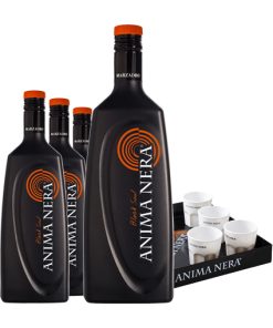 Marzadro – Kit Anima Nera, 1 Bt Expo Vuota 3 Lt + 6 Bottiglie cl 50 Anima Nera + Vassoio + 6 Bicchieri Degustazione – 1 kit