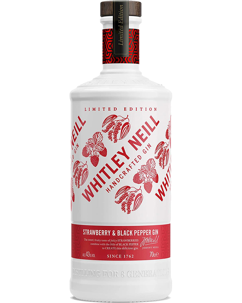 Whitley Neill – Strawberry & Black Pepper, Handcrafted Gin alle Fragole e Pepe Nero – cl 70 x 1 bottiglia vetro