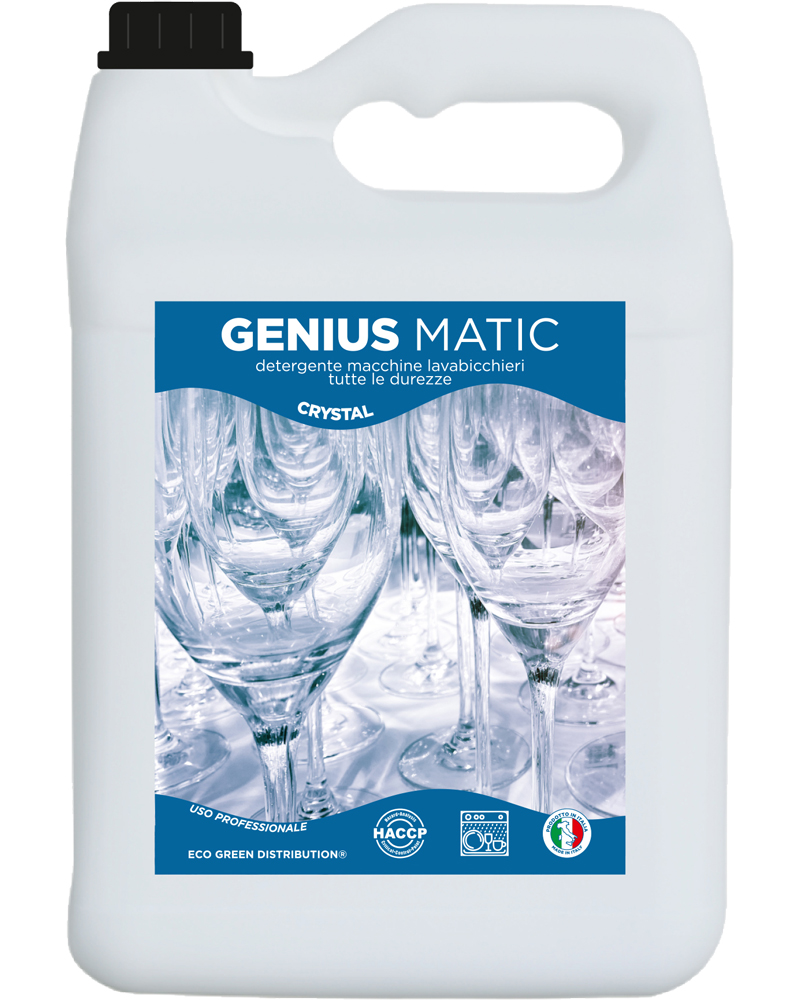Eco Green, Pulizia e Servizi – Genius Matic Crystal, Detergente per Lavabicchieri – kg 6 x 1 pezzo