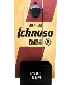 Ichnusa – Quadro Apribottiglie Legno a Muro con Raccoglitappi – 1 pezzo