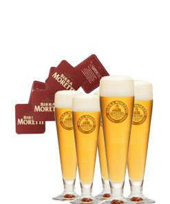 Birra Moretti – Kit Blade Baffo d’Oro, Bicchieri Vetro cl20 x 12pz + cl40 x 6pz + 200 Sottocoppe – 1 kit