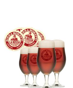 Birra Moretti – Kit Blade La Rossa, Bicchieri Vetro cl20 x 12pz + cl40 x 6pz + 200 Sottocoppe – 1 kit
