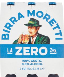 Birra Moretti – Zero, Birra Lager Analcolica – cl 33 x 3 bottiglie vetro