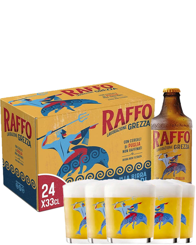 Birra Raffo – Promo Pack Lavorazione Grezza – 24 bt cl33 + 6 Bicchieri cl 20 Omaggio – 1 kit