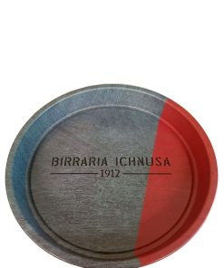 Ichnusa – Vassoio Birra Rotondo Metallo Rosso Grigio – 1 pezzo