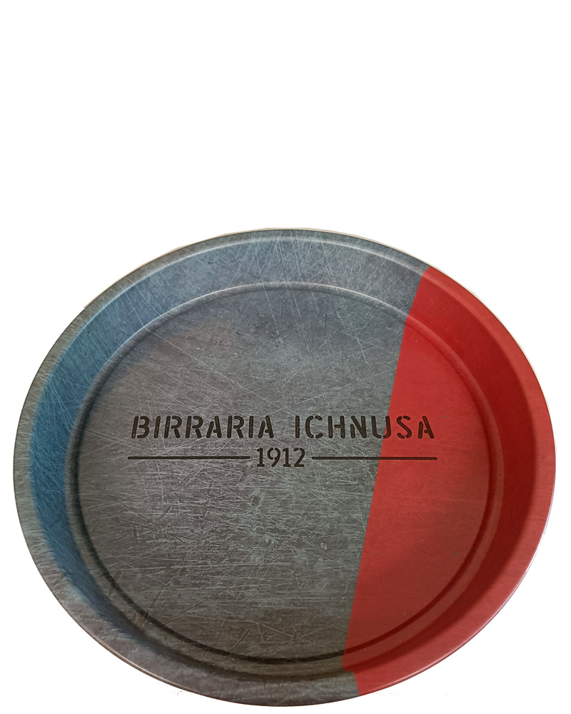 Ichnusa – Vassoio Birra Rotondo Metallo Rosso Grigio – 1 pezzo