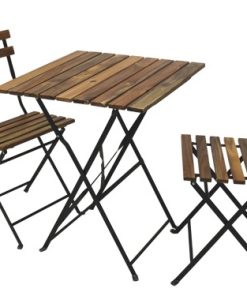 Set da Giardino Portatile in Acciaio e Legno con Tavolo e 2 Sedie Richiudibili BISTROT WOODY