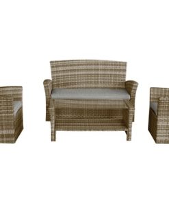 Set da Giardino in Acciaio Esterno Rattan con Tavolo Vetro + 2 Poltrone + Divano 2 Posti CENTURY