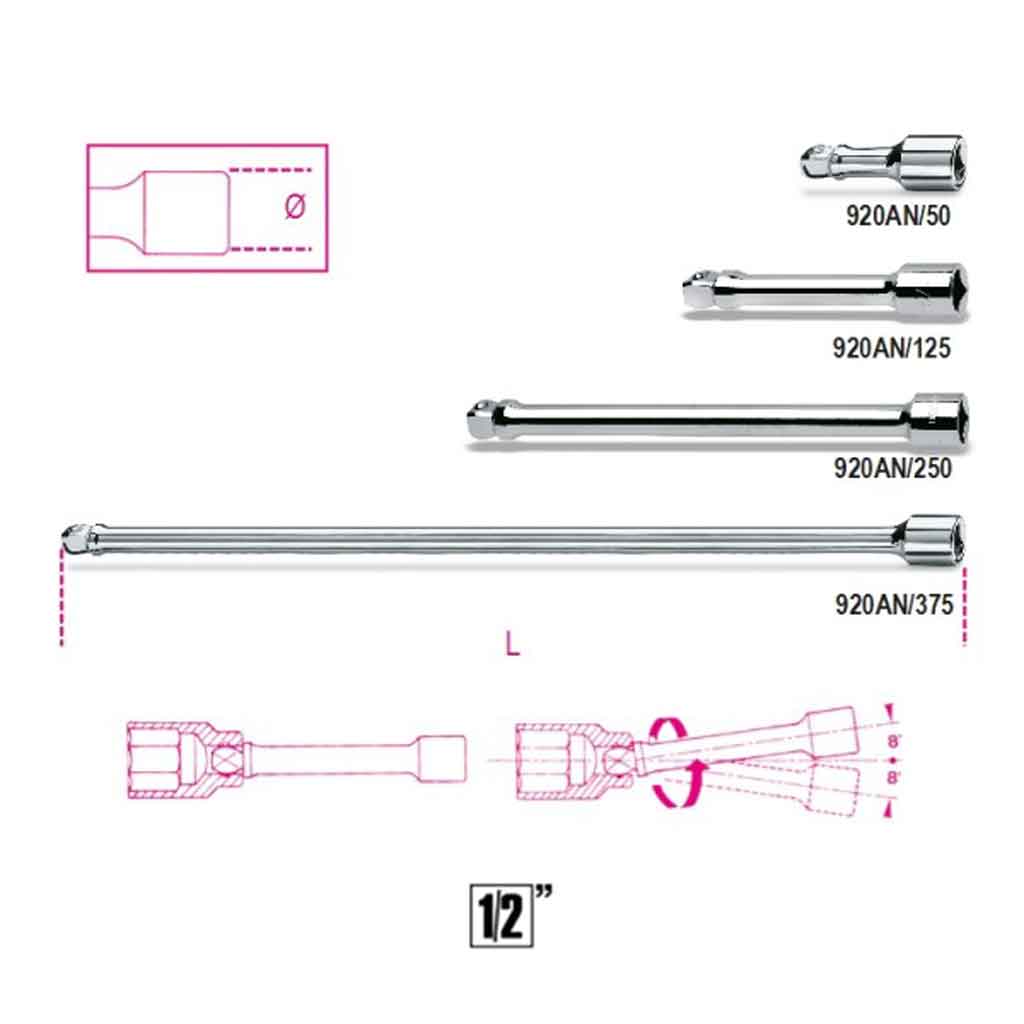 Beta 920AN Prolunghe con attacchi quadri maschio e femmina 1/2″ angolari cromate