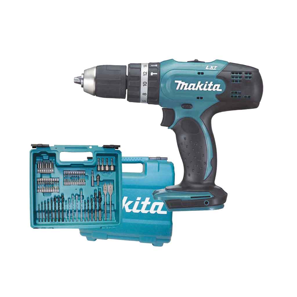 Makita DHP453ZX4 Trapano avvitatore a percussione 18V + 74 Accessori – senza Batteria
