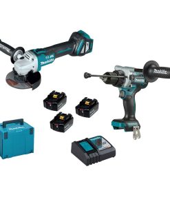 Makita DLX2435TJ Set 18V LXT Trapano Avvitatore DHP486 + Smerigliatrice DGA513 con 3 Batterie