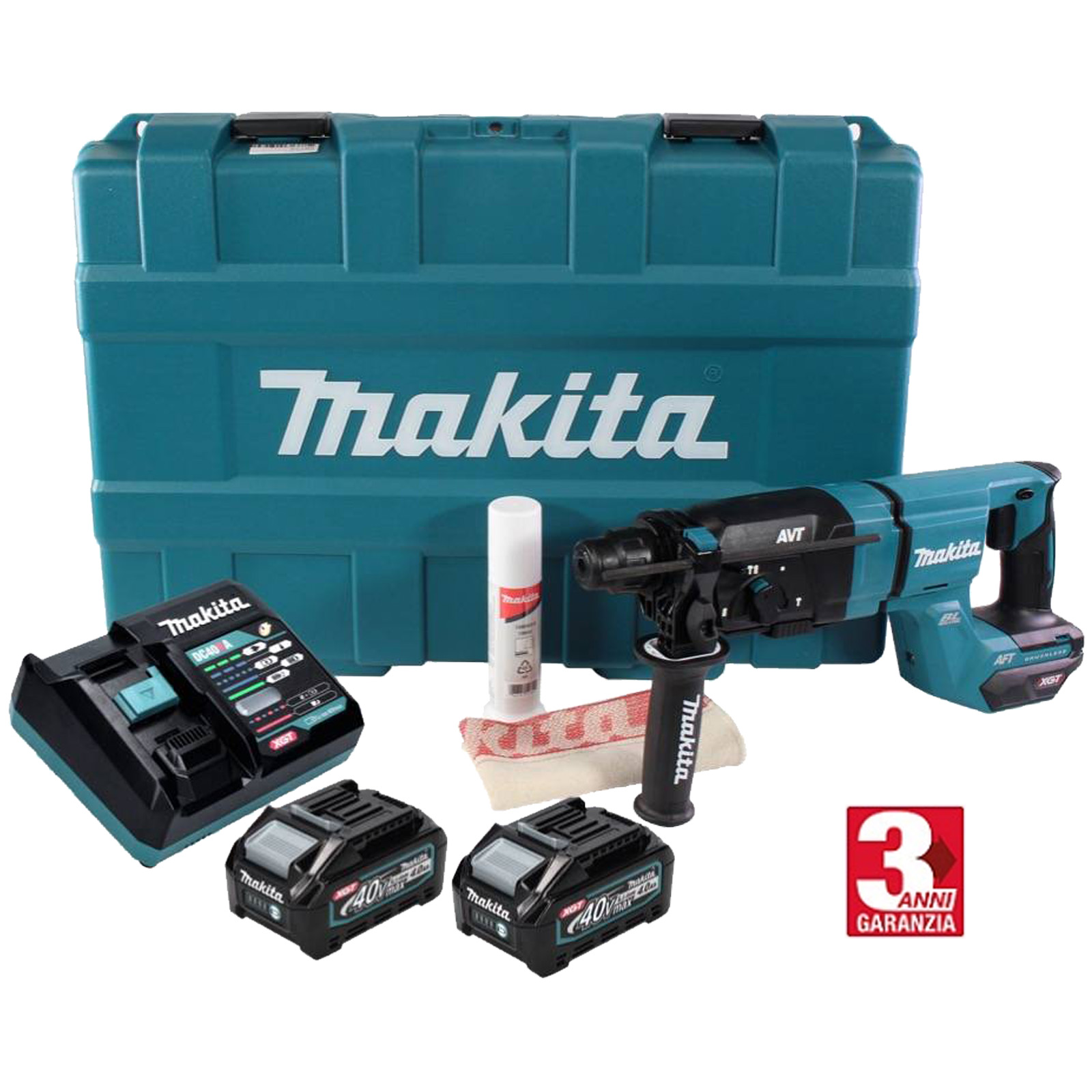Trapano Tassellatore a Batteria 40V MAKITA Impatto 3.0 Joule SDS-Plus 2 Batterie 4.0Ah Kit Accessori HR007GM201