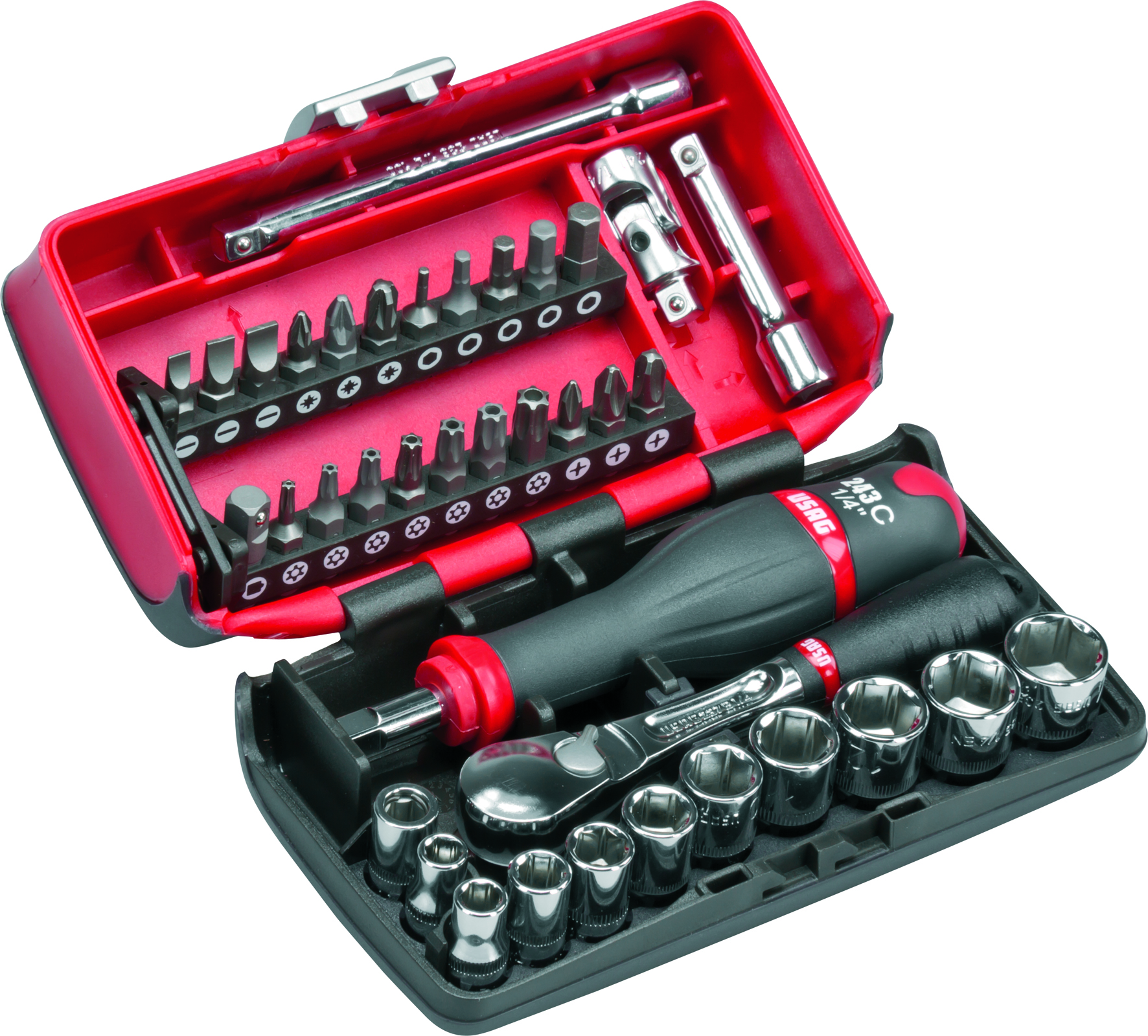 USAG 609 1/4 EB SERIE SET KIT CHIAVI A BUSSOLA CRICCHETTO E INSERTI BITS TORX - immagine 2